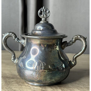 Antique Rogers Quadruple Plate Sugar Bowl A1213 Victorian Floral Silverplate